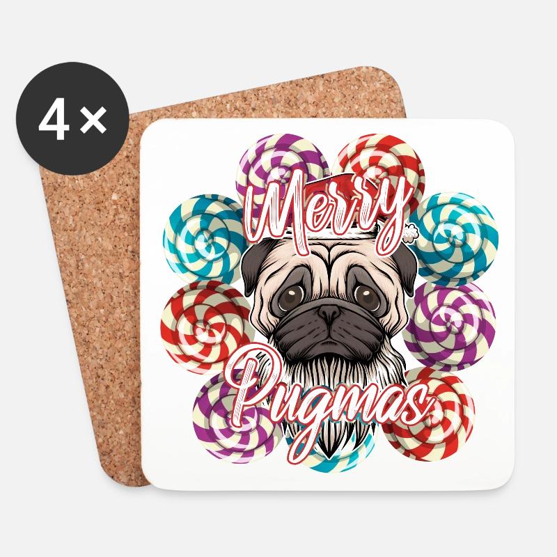 Weihnachten mit Mops Lustige Sprüche - Untersetzer (4er-Set) - Weiß