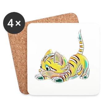Chat - Dessous de verre (lot de 4) - blanc - Devant