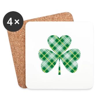 St Patrick's Irish Tartan Shamrock - Coasters (set of 4) - white - Front