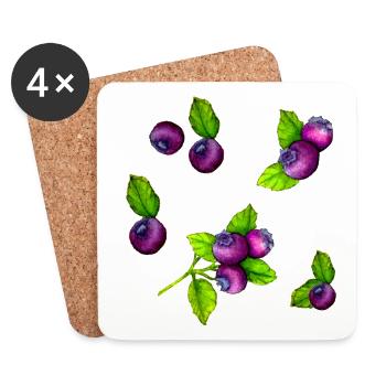 Aquarell-blaue Beeren-botanisches Frucht-Muster - Untersetzer (4er-Set) - Weiß - Vorne