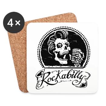 Rockabilly Totenkopf - Untersetzer (4er-Set) - Weiß - Vorne