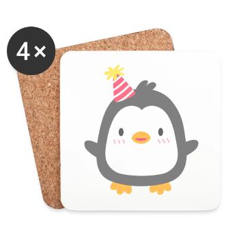 Pingouin gris avec chapeau de fête - Dessous de verre (lot de 4) - blanc - Devant