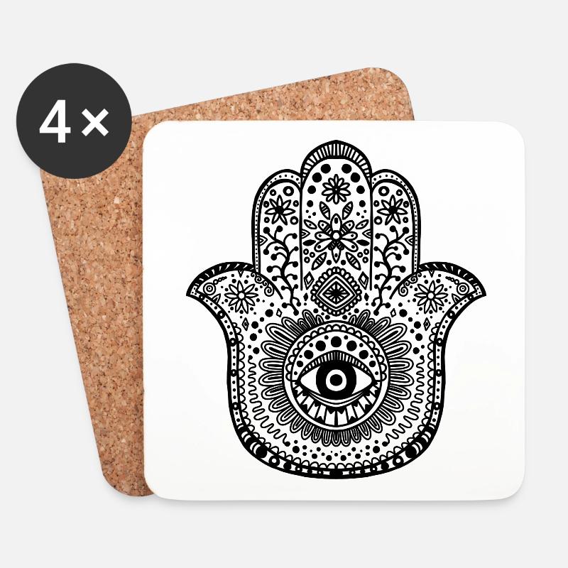 Hamsa Hand - Hand der Fatima - Untersetzer (4er-Set) - Weiß