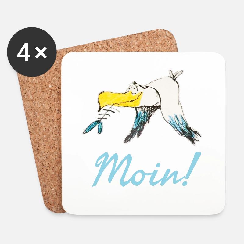Lustige Moin Möwe von Volker Ernsting - Untersetzer (4er-Set) - Weiß