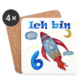 Rakete, Ich bin 6 Rakete - Untersetzer (4er-Set) - Weiß - Vorne