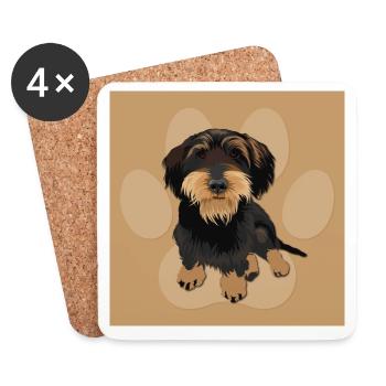 Rauhaardackel, Teckel, Dackel, Hund, Illustration - Untersetzer (4er-Set) - Weiß - Vorne