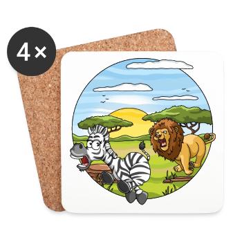Zebra runs in front of lions from savannah Africa - Coasters (set of 4) - white - Front
