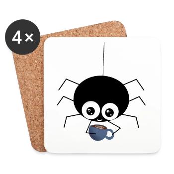 Spinne mit Kaffee - süße Geschenkidee - Untersetzer (4er-Set) - Weiß - Vorne