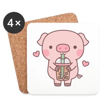 Mignon petit cochon aime le thé à bulles - Dessous de verre (lot de 4) - blanc - Devant