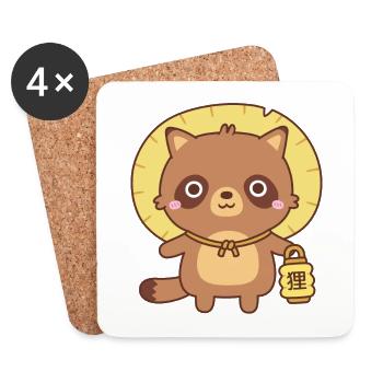 Süßer japanischer Tanuki Marder Hund mit Laterne - Untersetzer (4er-Set) - Weiß - Vorne