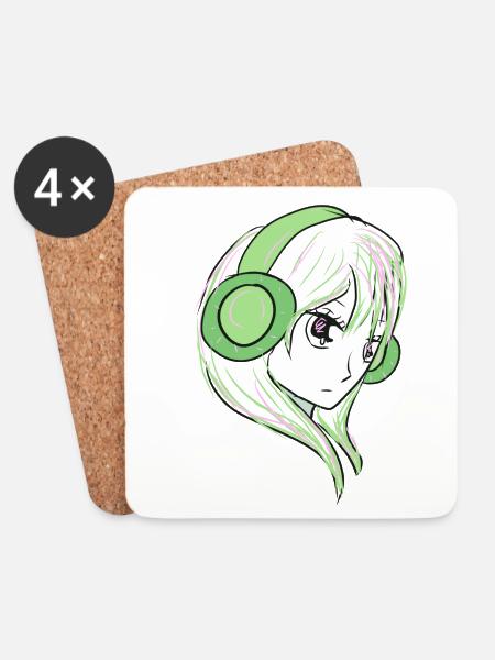 manga zielona - Podstawki (4 sztuki w zestawie) - biały