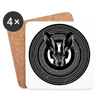 Lapin avec des écouteurs sur un disque vinyle - Dessous de verre (lot de 4) - blanc - Devant