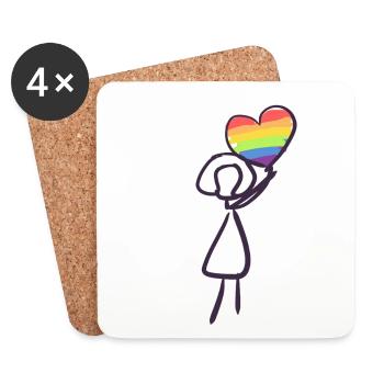 Cœur arc-en-ciel LGBT - Dessous de verre (lot de 4) - blanc - Devant