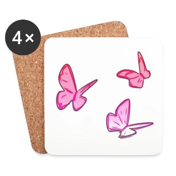 papillons roses papillon motif rose - Dessous de verre (lot de 4) - blanc - Devant