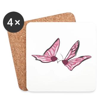 butterfly pink animals fly spring - Coasters (set of 4) - white - Front