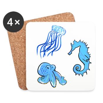jellyfish octopus animals marine animals biology - Coasters (set of 4) - white - Front