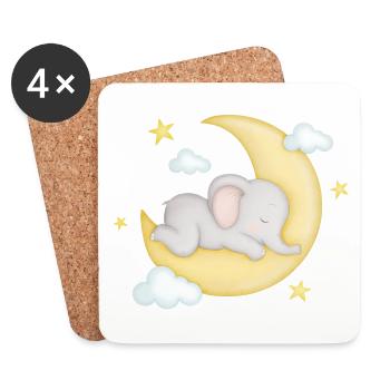 little cute elephant sleeps on the moon - Coasters (set of 4) - white - Front