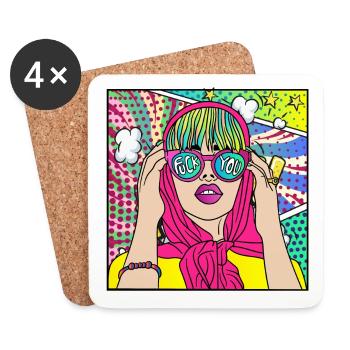 BANDE DESSINÉE POP ART FUCK YOU GIRL - Dessous de verre (lot de 4) - blanc - Devant