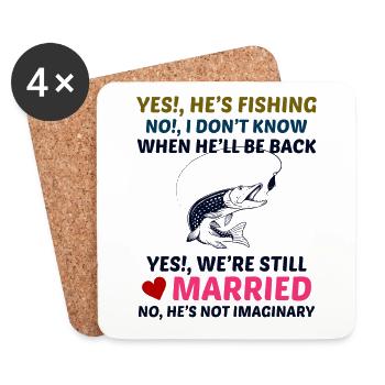 Fishing Pole Dog Outdoor Husband Wife Funny Joke - Coasters (set of 4) - white - Front
