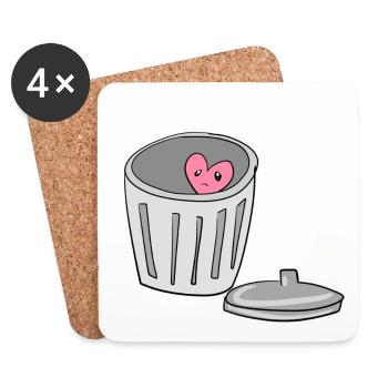sad heart trash can love lovesickness - Coasters (set of 4) - white - Front