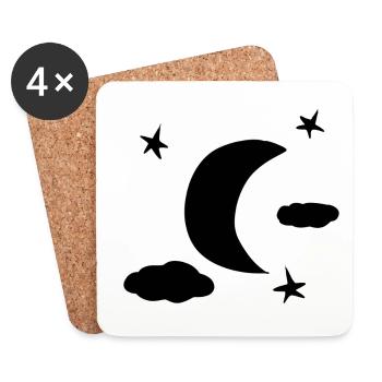 étoiles lune ciel nocturne simple - Dessous de verre (lot de 4) - blanc - Devant