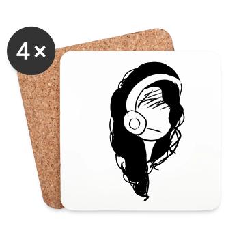 headphones music head sad - Coasters (set of 4) - white - Front