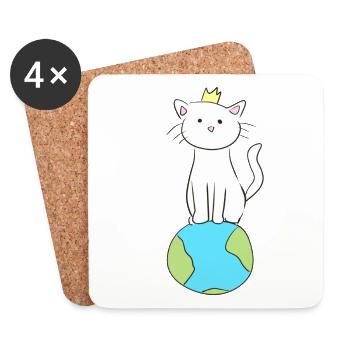 terre monde planète chat animal protection du climat - Dessous de verre (lot de 4) - blanc - Devant