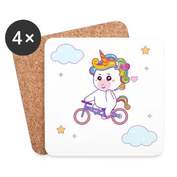 Cute unicorn cycling stars clouds - Coasters (set of 4) - white - Front