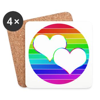 Rainbow 2 entwined hearts - Coasters (set of 4) - white - Front