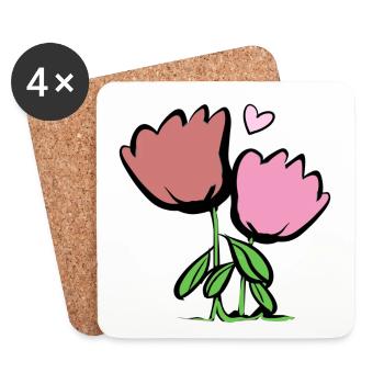 Two flowers plant roses symbol leaves - Coasters (set of 4) - white - Front