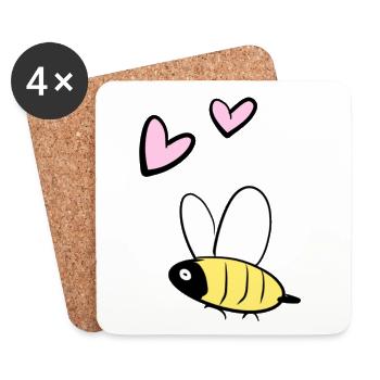 Bee Animal Symbol Hearts Cartoon - Coasters (set of 4) - white - Front