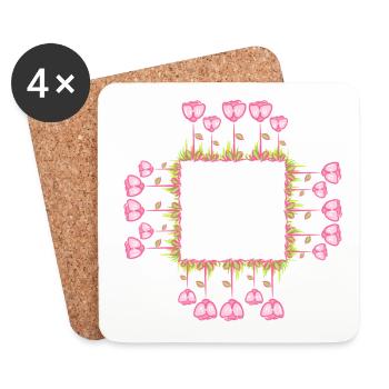 cadre carré fleurs carré naturel - Dessous de verre (lot de 4) - blanc - Devant