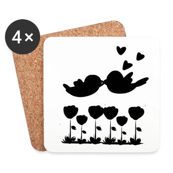 Amour Oiseaux Animaux Nature Fleurs - Dessous de verre (lot de 4) - blanc - Devant
