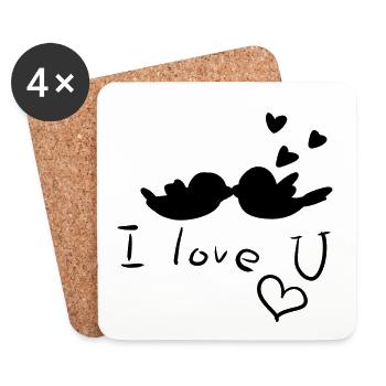 I love you birds couple animals - Coasters (set of 4) - white - Front