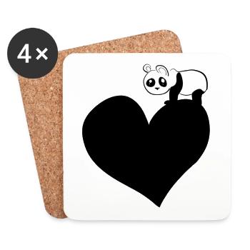 panda heart animal love bear - Coasters (set of 4) - white - Front