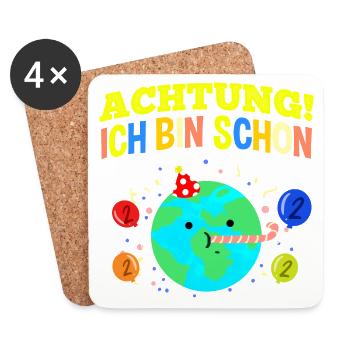 Achtung Ich Bin Schon 2 Geburtstag Erde - Untersetzer (4er-Set) - Weiß - Vorne