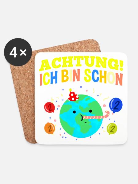 Achtung Ich Bin Schon 2 Geburtstag Erde - Untersetzer (4er-Set) - Weiß