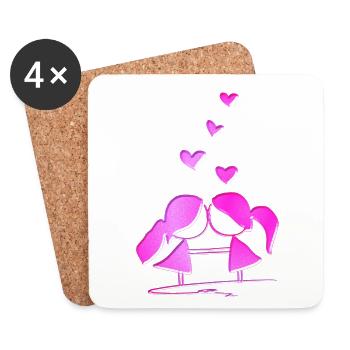 Lovers lesbian pink glitter love - Coasters (set of 4) - white - Front