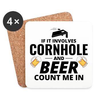 Cornhole Drinking Bean Bag Toss Jeu de pelouse en plein air - Dessous de verre (lot de 4) - blanc - Devant