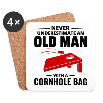 Cornhole Grandpa Bean Bag Toss Game Fête des pères - Dessous de verre (lot de 4) - blanc - Devant