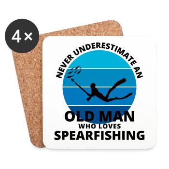 Spearfishing Fishing Old Man Grandpa Fathers day - Coasters (set of 4) - white - Front