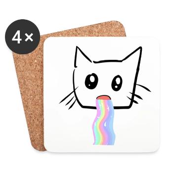 Chat Arc-en-ciel caca Animal Doux - Dessous de verre (lot de 4) - blanc - Devant