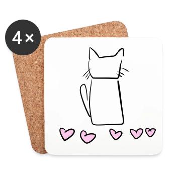 Katze Symbol Tier Herzen rosa - Untersetzer (4er-Set) - Weiß - Vorne