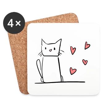 cat cartoon animal sweet symbol hearts - Coasters (set of 4) - white - Front
