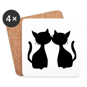 zwei Katzen Symbol Freunde Katze - Untersetzer (4er-Set) - Weiß - Vorne