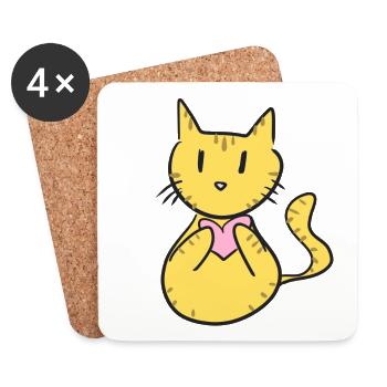 symbole de chat jaune coeur de dessin animé - Dessous de verre (lot de 4) - blanc - Devant
