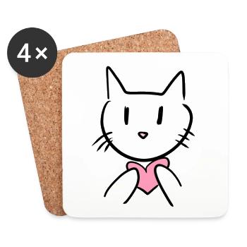 Cœur d’amour d’animal de chat - Dessous de verre (lot de 4) - blanc - Devant