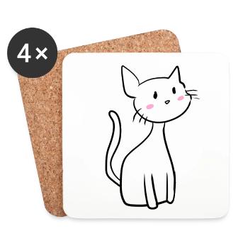 Chat dessin animé mignon - Dessous de verre (lot de 4) - blanc - Devant