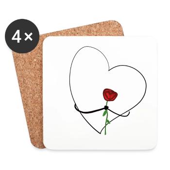 cœur avec amour de fleur de rose - Dessous de verre (lot de 4) - blanc - Devant