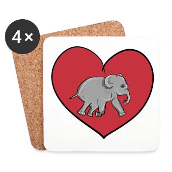 rotes Herz Tierliebe Elefant - Untersetzer (4er-Set) - Weiß - Vorne
